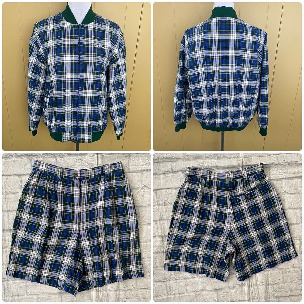 EP Pro golf women M/10 100% cotton plaid shorts and full zip jacket set
